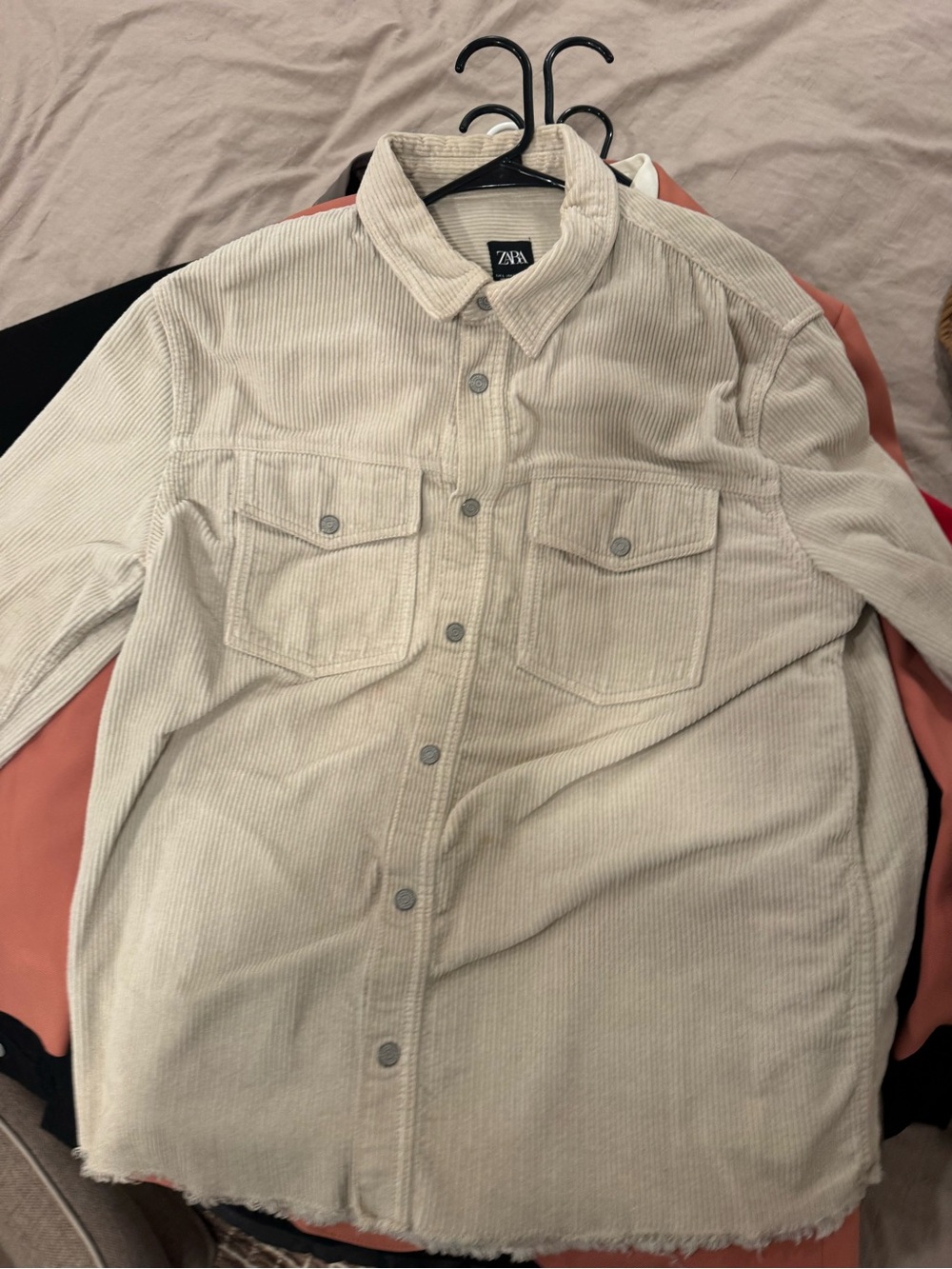 Zara Cream Corduroy Button-Down Overshirt